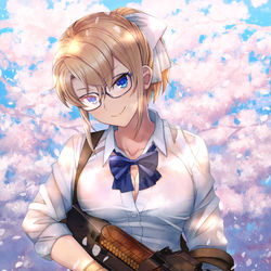 This is a pixiv picture whose title is 桜と眼鏡とＰ90.
