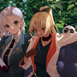This is a pixiv picture whose title is 黒鉄とホムラ.
