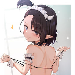 This is a pixiv picture whose title is 鬼っ娘メイド.