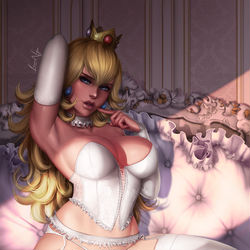 This is a pixiv picture whose title is Peach & Bowsette.