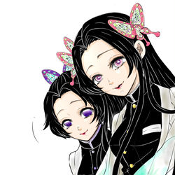 This is a pixiv picture whose title is 【胡蝶姉妹】妹の表情のしのぶさんとチームお姉ちゃん大好き！.