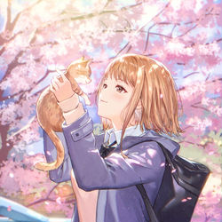 This is a pixiv picture whose title is 猫と女の子.