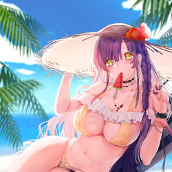 This is a pixiv picture whose title is 普段はおとなしいお姉ちゃんが選んだ水着は….