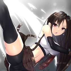This is a pixiv picture whose title is ティファに蹴られると敵がバーストしやすいのって…….