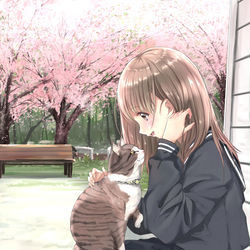 This is a pixiv picture whose title is 君と猫の日常　「一緒だから」.