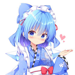 This is a pixiv picture whose title is 和風メイドチルノちゃん.