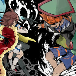 This is a pixiv picture whose title is キバナ氏とユウリのバトル.