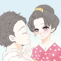 This is a pixiv picture whose title is 【鬼滅の刃】狛恋とおばみつ.