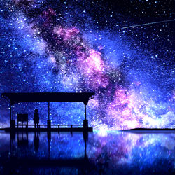 This is a pixiv picture whose title is 星空と駅.