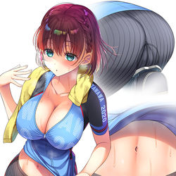 This is a pixiv picture whose title is いい汗かいた～！胸もお腹も汗だくだよ～.