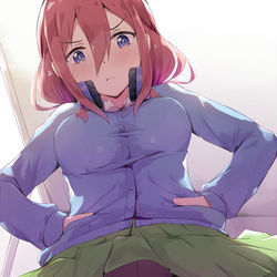 This is a pixiv picture whose title is 中野三玖「いつまで寝てるの？早く分からせてよ」.