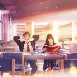 This is a pixiv picture whose title is 読書嫌いの図書室案内.