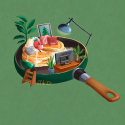 This is a pixiv picture whose title is フライパンリビング.