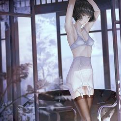 This is a pixiv picture whose title is 縁側とガードル.