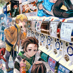 This is a pixiv picture whose title is 現代×鬼滅の刃 in 秋葉原.