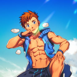 This is a pixiv picture whose title is [commission]汗、太陽、そして少年.
