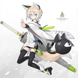This is a pixiv picture whose title is 猫型メカと狐娘.