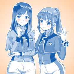 This is a pixiv picture whose title is キラメイグリーンとピンク落書き.
