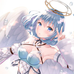 This is a pixiv picture whose title is 青い髪の天使の女の子.