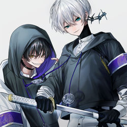 This is a pixiv picture whose title is 刀×パーカー.