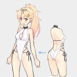 This is a pixiv picture whose title is 夕立水着 設定画.