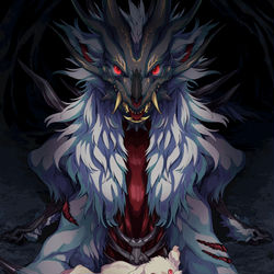 This is a pixiv picture whose title is 魔物と其の子.