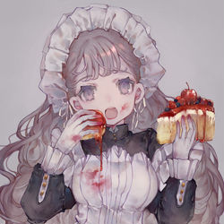 This is a pixiv picture whose title is 食べ方が汚いメイドさん。.