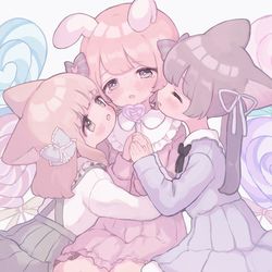 This is a pixiv picture whose title is けもみみ美少女にかこまれちゃった…💕.