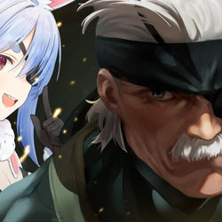 This is a pixiv picture whose title is 兎田ぺこら&スネーク.