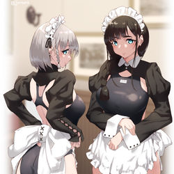 This is a pixiv picture whose title is 競泳メイド部.