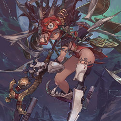 This is a pixiv picture whose title is 『サヴァスロ』竜滅士レヴァティーンのイラスト＋設定画.
