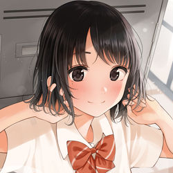 This is a pixiv picture whose title is 「先輩…髪…切ったんですけど、どうですか…？」.