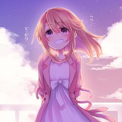 This is a pixiv picture whose title is 朝焼けの中で笑う君.