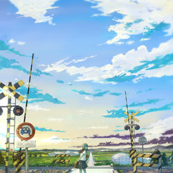 This is a pixiv picture whose title is 踏切少女.
