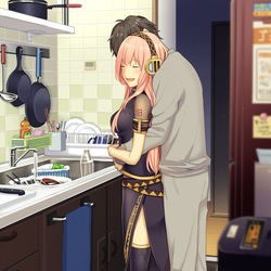 This is a pixiv picture whose title is 不意打ちハグ.