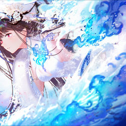This is a pixiv picture whose title is 炎の涙が川になる恋の終わりに.