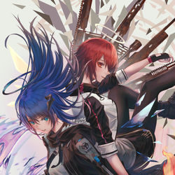 This is a pixiv picture whose title is Exusiai×Mostima.