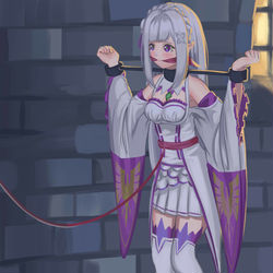 This is a pixiv picture whose title is emilia spreader handcuffed.