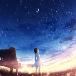 This is a pixiv picture whose title is 「雨き声残響」.