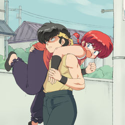 This is a pixiv picture whose title is らんまをお持ち帰りする良牙.