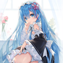 This is a pixiv picture whose title is 長髪レム　（2枚目差分）.