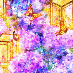 This is a pixiv picture whose title is 紫陽花灯篭.