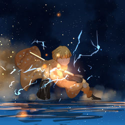 This is a pixiv picture whose title is 雷の呼吸　壱ノ型　霹靂一閃.