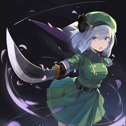This is a pixiv picture whose title is 軍服妖夢.