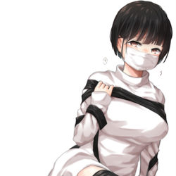 This is a pixiv picture whose title is 白いテープで口を塞がれた女の子.