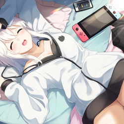 This is a pixiv picture whose title is 「…もう朝じゃ～ん！」.
