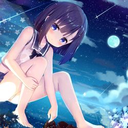 This is a pixiv picture whose title is 雨後の夜と水平線の上で（フユちゃん）.