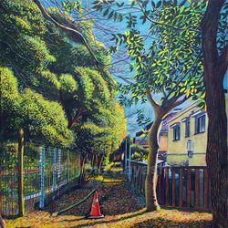 This is a pixiv picture whose title is 黄金色の路　府中市本町.