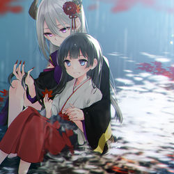 This is a pixiv picture whose title is 鬼と巫女.