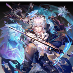 This is a pixiv picture whose title is 银灰   雪豹三兄妹.